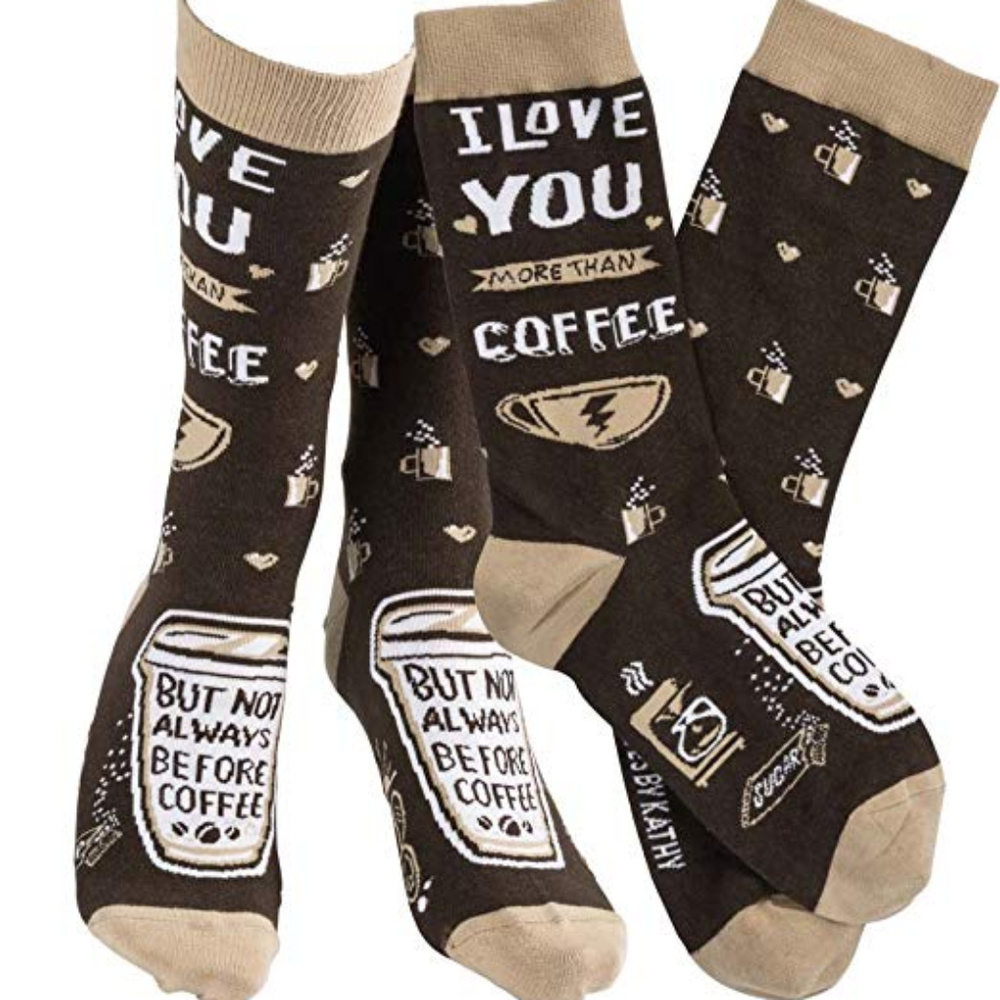 Humorous Socks Pair - I Love You More Than Coffee